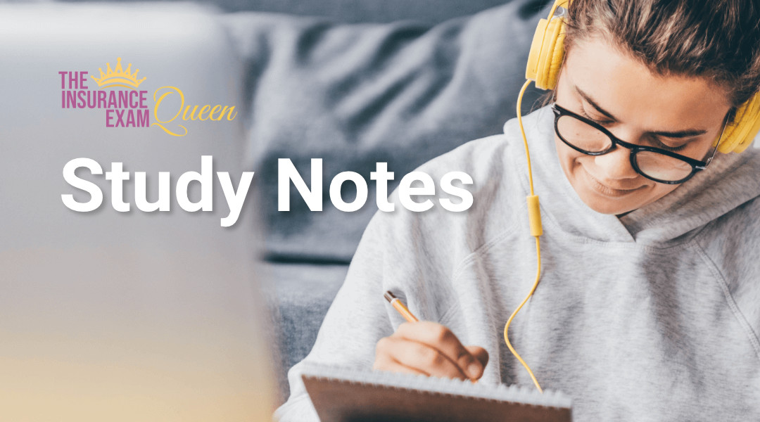 Woman with headphones studying in front of a laptop while making notes in her notebook and big wording: Study Notes