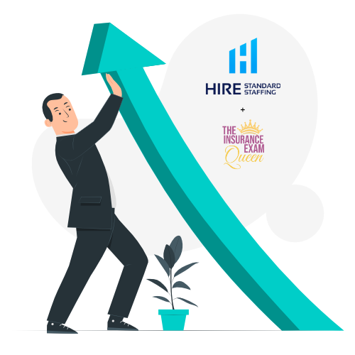 cartoon illustration of a man bending a large arrow upwards to illustrate success