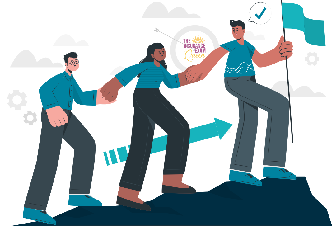 cartoon of three people climbing a rock as concept of team work to succeed