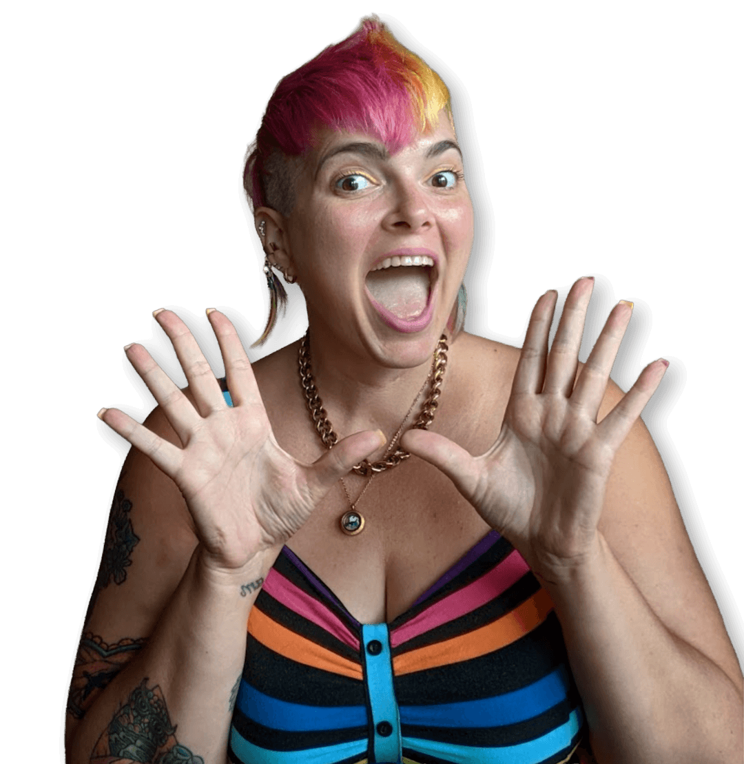 Young Excitedly shouting woman with pink and yellow mohwak hair